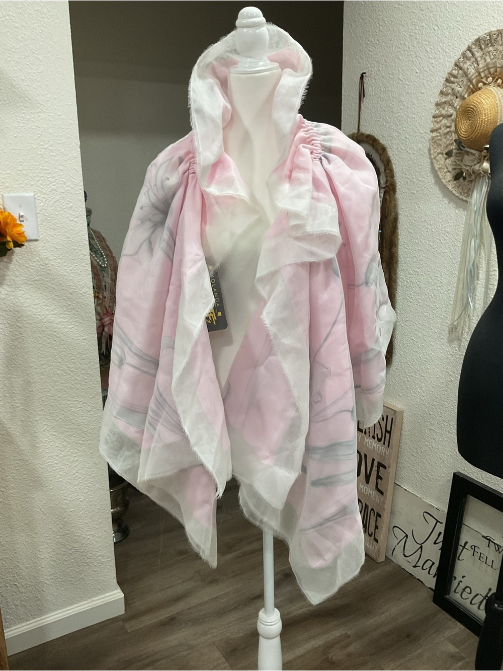 Yolanda Lorentz Light Pink Hooded Wrap - Women's Soft Layered Shawl - 100% Silk